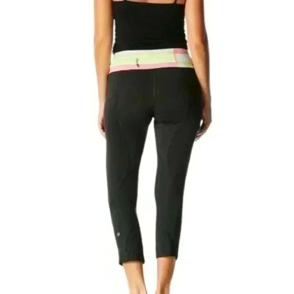 Lululemon Run: Inspire Crop II Black / Quilt Vintage Neon Black Green Pink Women - Picture 5 of 15